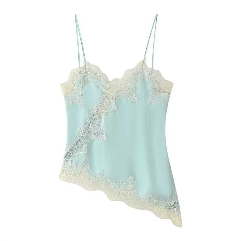 Lace Trim Satin Camisole V Neck