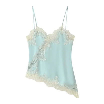 Lace Trim Satin Camisole V Neck