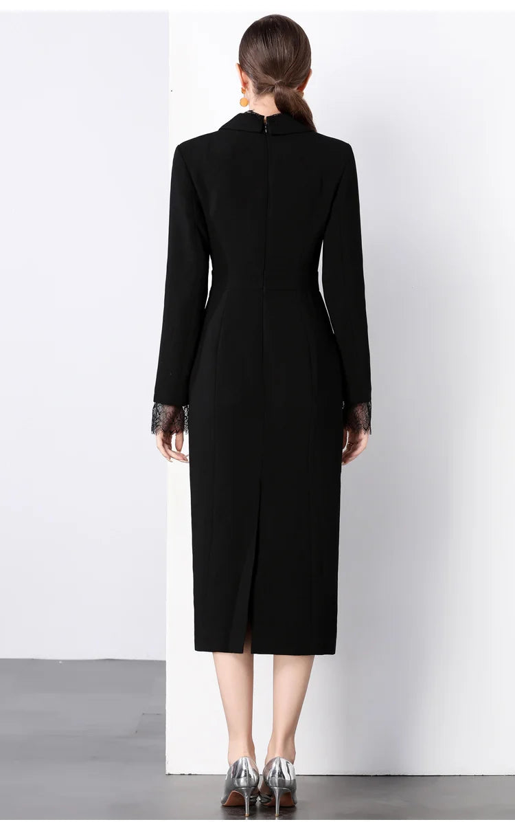 Blazer Kleid Frauen Kerb V-ausschnitt Einreihig Lange