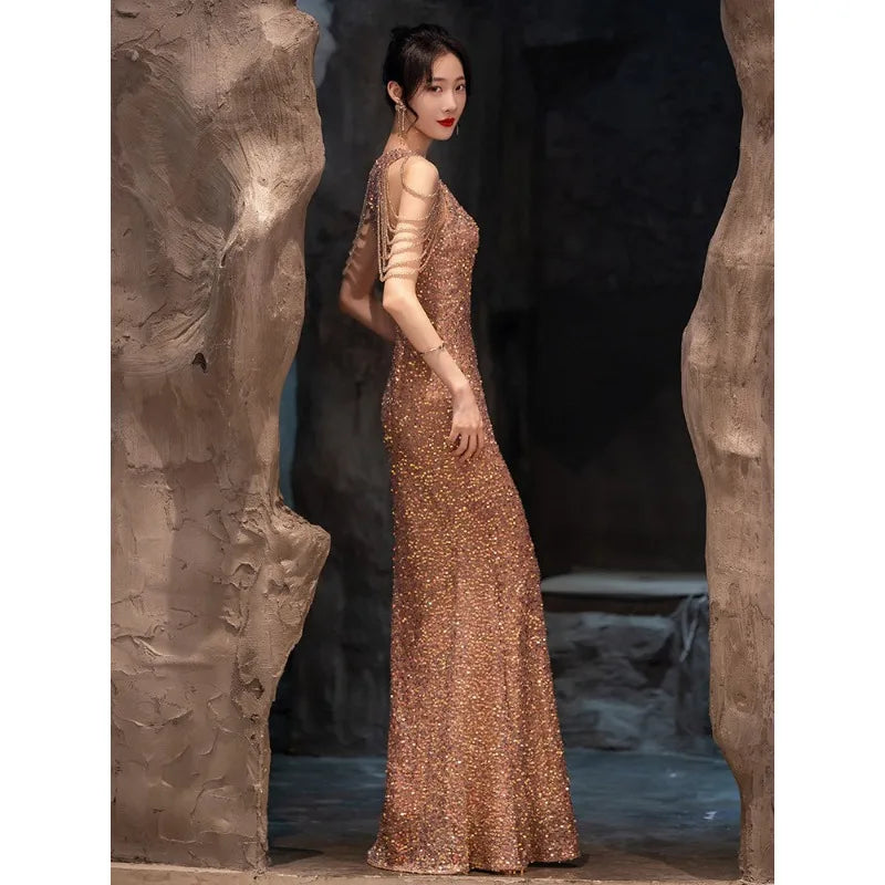 Luxury Minority Evening Gown, Elegant High-end Long Dress, Temperament Host Celebrity Sexy Dress for Women, Party Prom Ball Gown