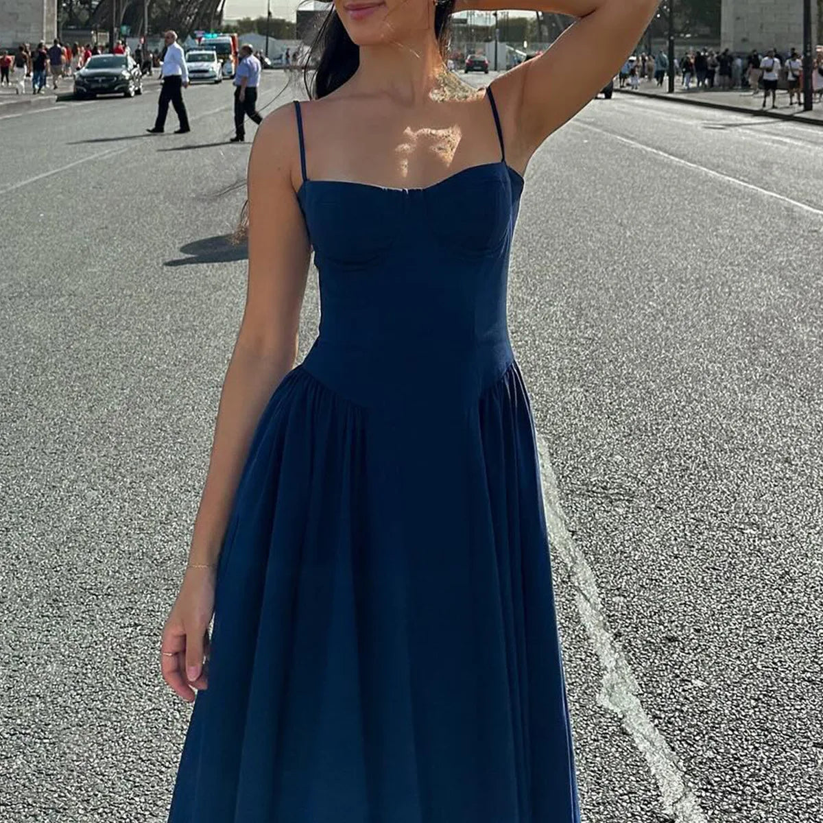 Suninheart Spaghetti Strap Summer Party Dresses 2025 New Arrivals Fit and Flare Elegant Midi Dress Red Night Date Dress - Shellss