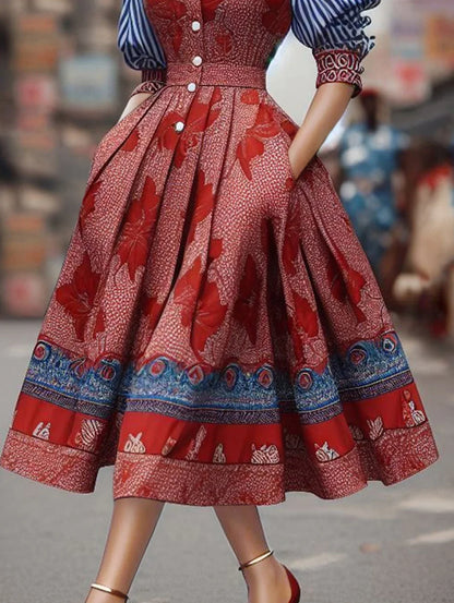 Striped Floral Boho Midi bohemian