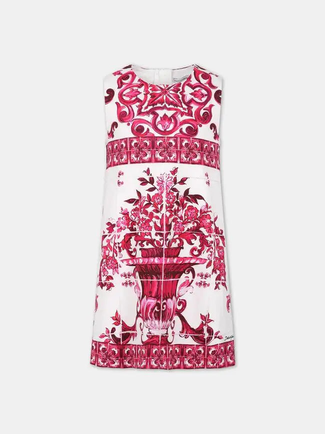 Street Style Floral Print  Dress Waist Cinched Sleeveless round Neck Vest Dress Yellow Porcelain Pattern Summer New Arrival - Shellss