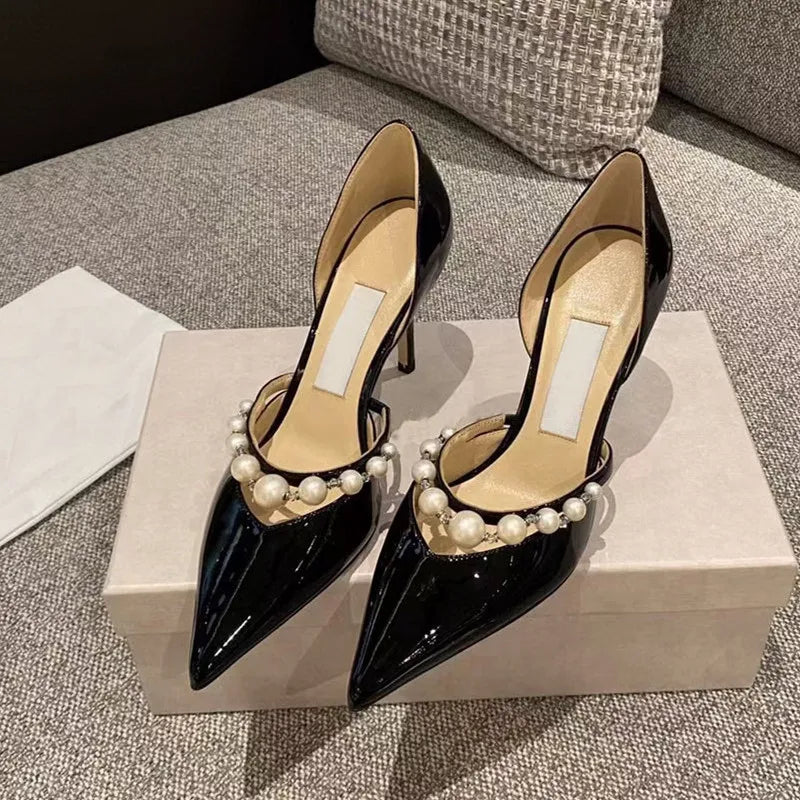 Star style Luxury Pearls Rhinestones Leather Pumps