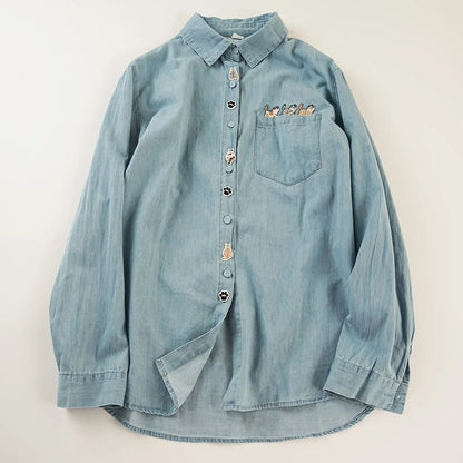 Embroidered denim designer shirts blouses