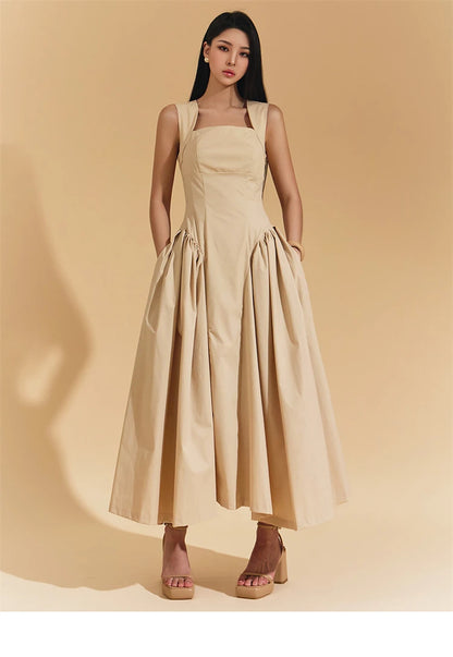 Square Collar Minimalist Dress Cotton
