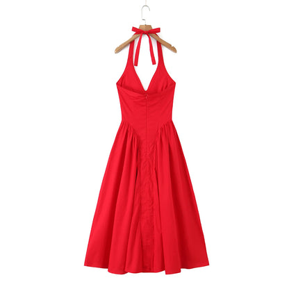 25 Elegant halterneck v neck Midi Dress