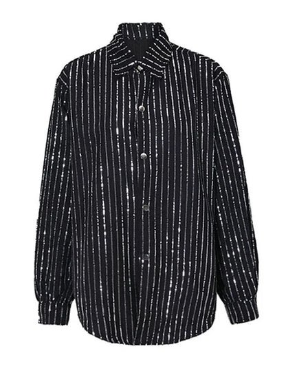 Blue Sequins Striped shirt