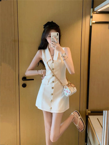 Elegant Button Mini Dress