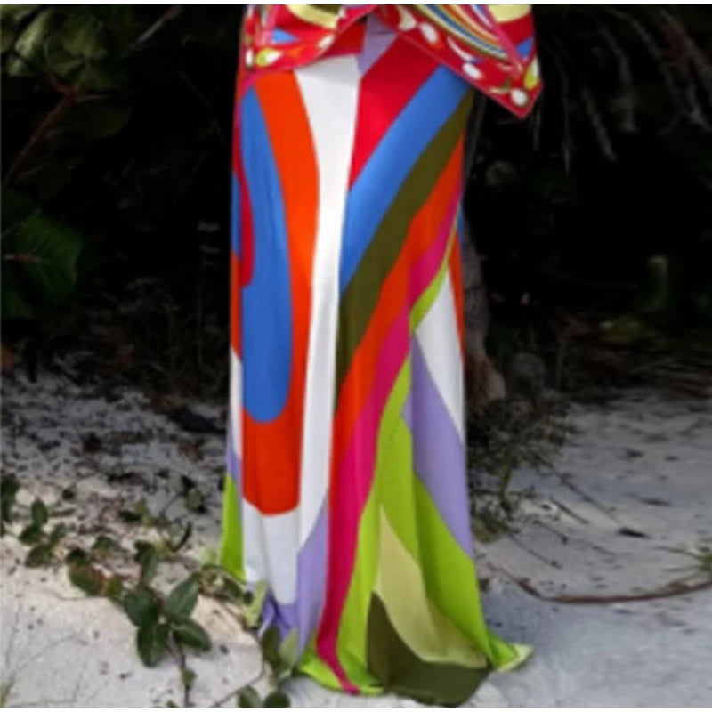 Fashion Printed Halter Vest Skirts Sets Women's Sleeveless Backless Tops Floor-length Skirt 2025 Summe New Beach Vacation suit