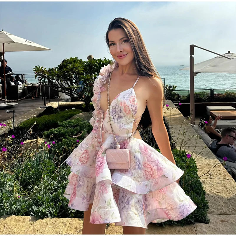 3D Flowers backless ruffle