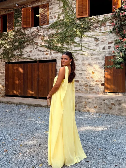 Yellow With Scarf Off Shoulder Backless