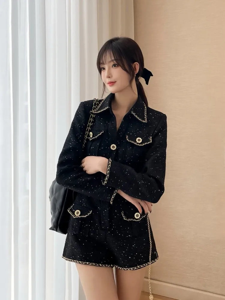 Tweed Playsuits Slim Long Sleeve - Shellss