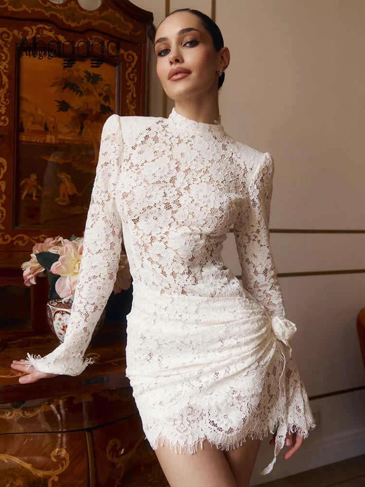 Lace white full sleeve dress