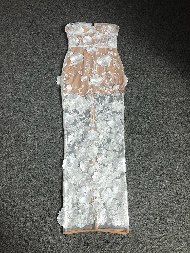 Long Dress Women Sleeveless Backless Lace Appliqued