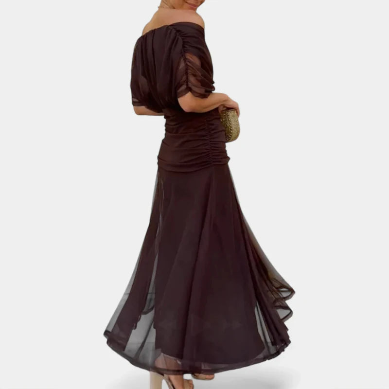 Offshoulder A line flared Dress