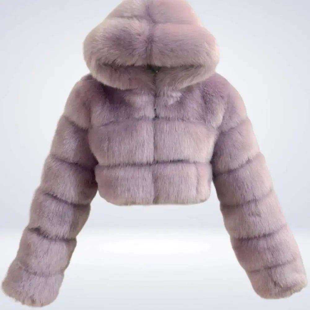 Fur Hooded Zipper Cropped