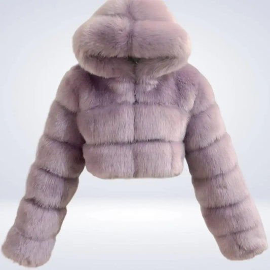 Fur Hooded Zipper Cropped