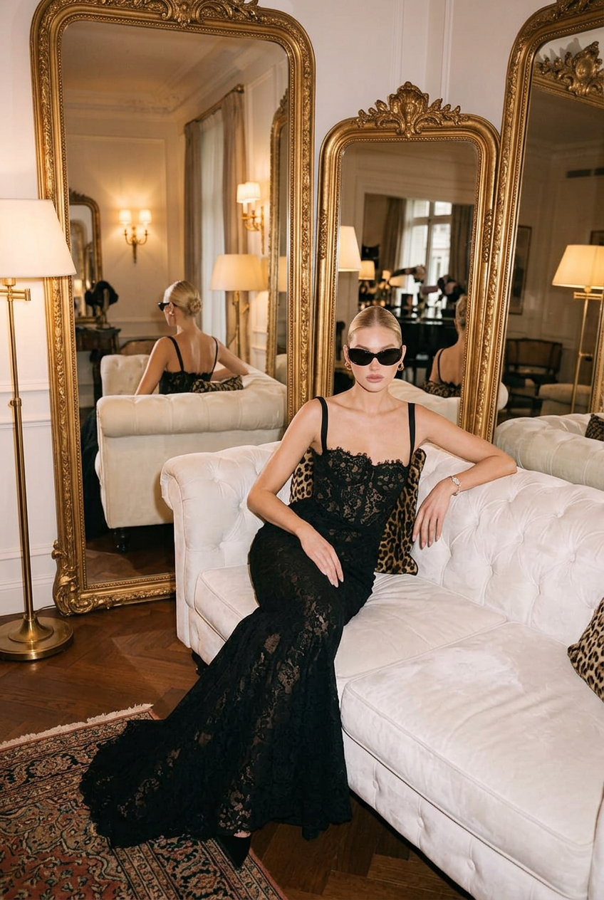 Sexy Spaghetti Strap V Neck Lace Long Dress Women Black Floral Lace Sleeveless Bodycon Dresses Elegant Evening Celebrity Party - Shellss