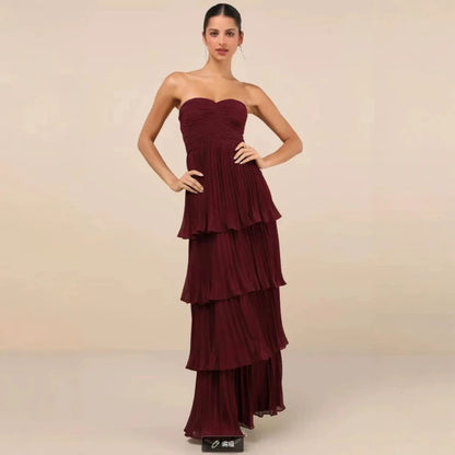 Long Layered  dress Strapless Sleeveless Backless Ruffles