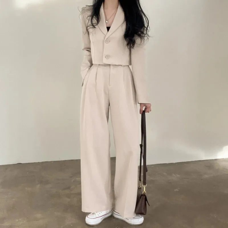 Retro Casual Blazer Wide Leg Pants