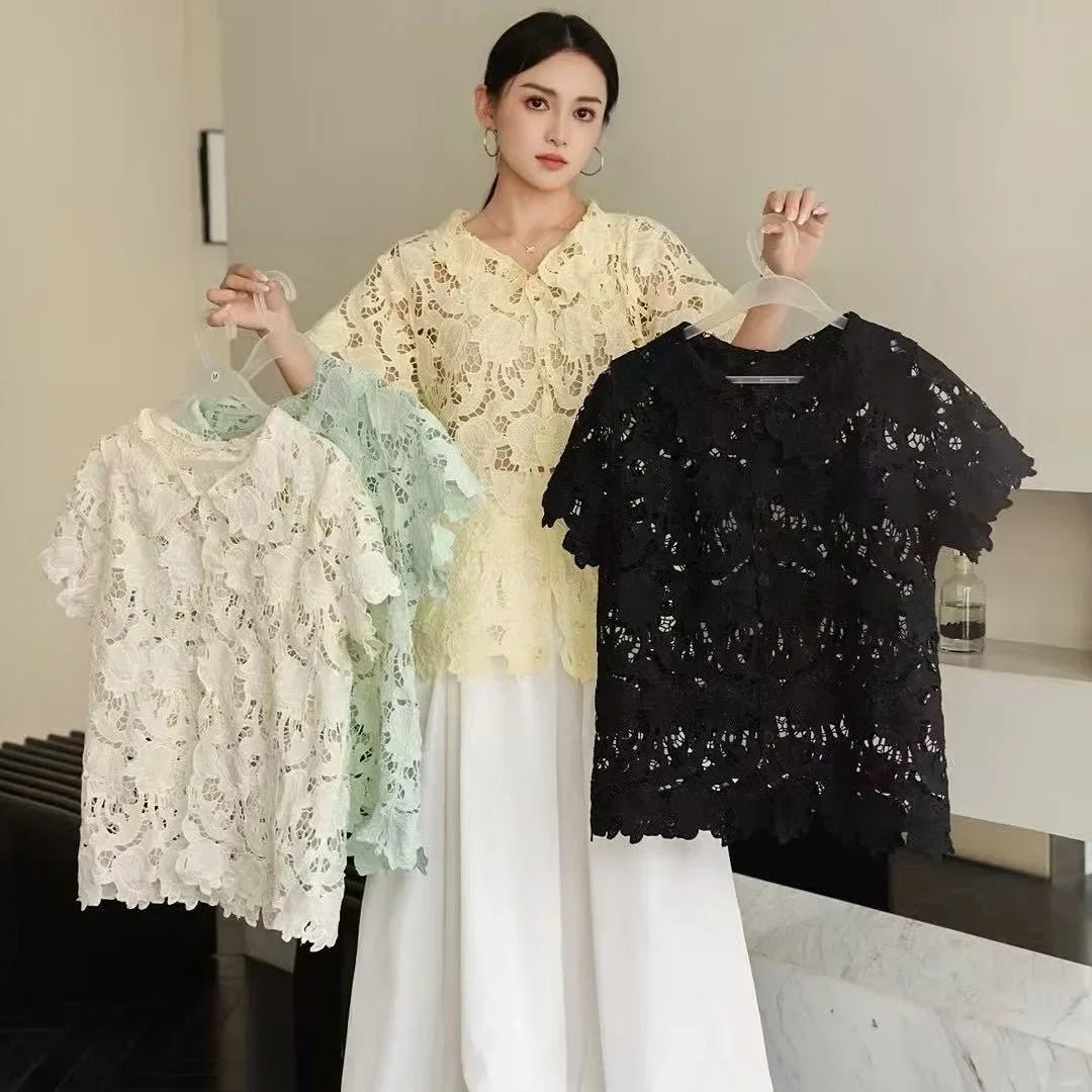 Lace Floral Embroidery Shirt