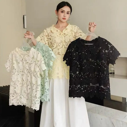Lace Floral Embroidery Shirt