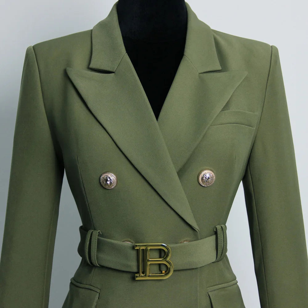 Army Green Blazer Fall Winter Women Quality Chic Dresses