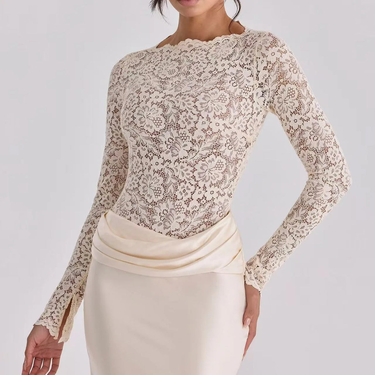 Sexy Women Lace Patchwork Long Sleeve Maxi Dress Elegant Satin Bodycon Evening Party Prom Dress Formal Wedding