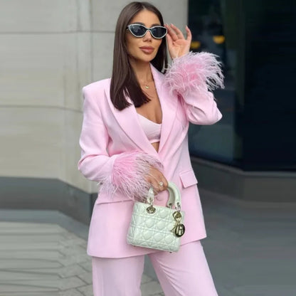 Pink Feather Blazer Dress
