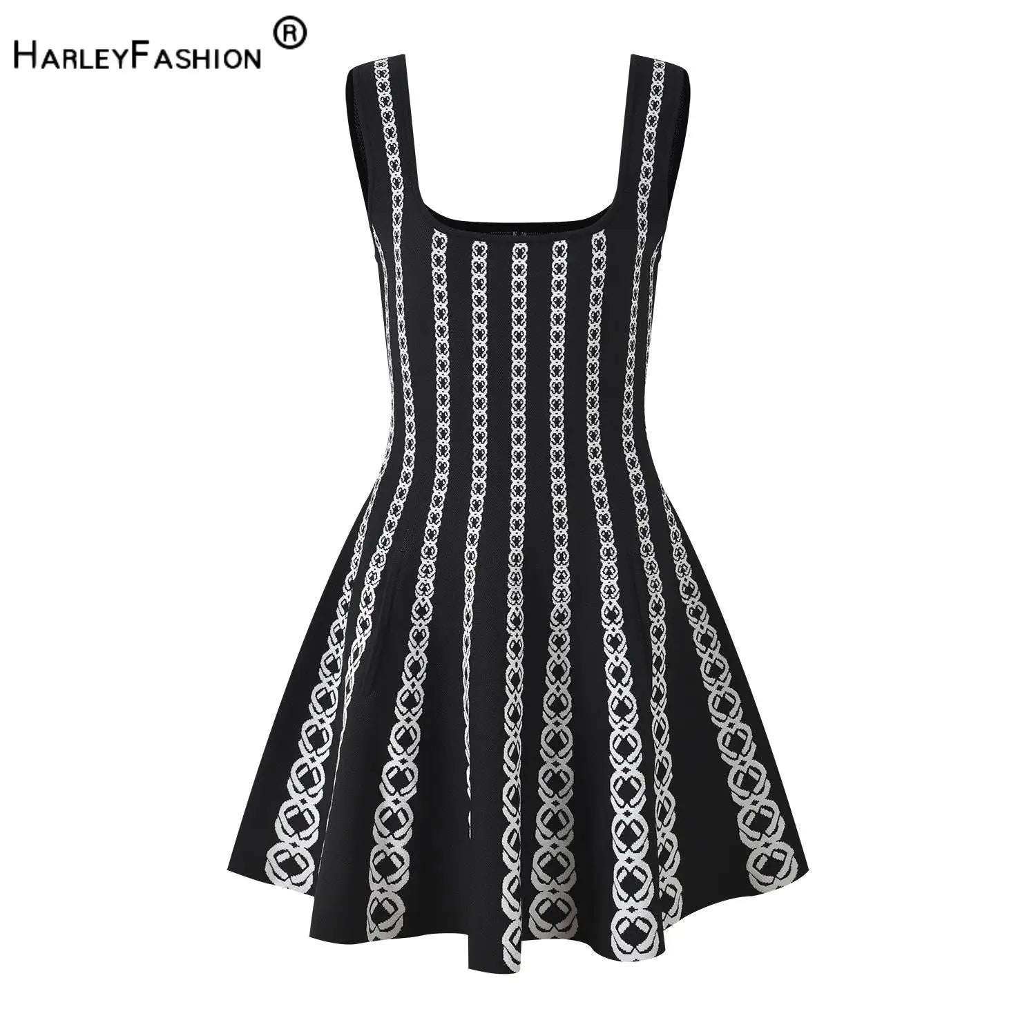 Jacquard Square Collar Knit Dress