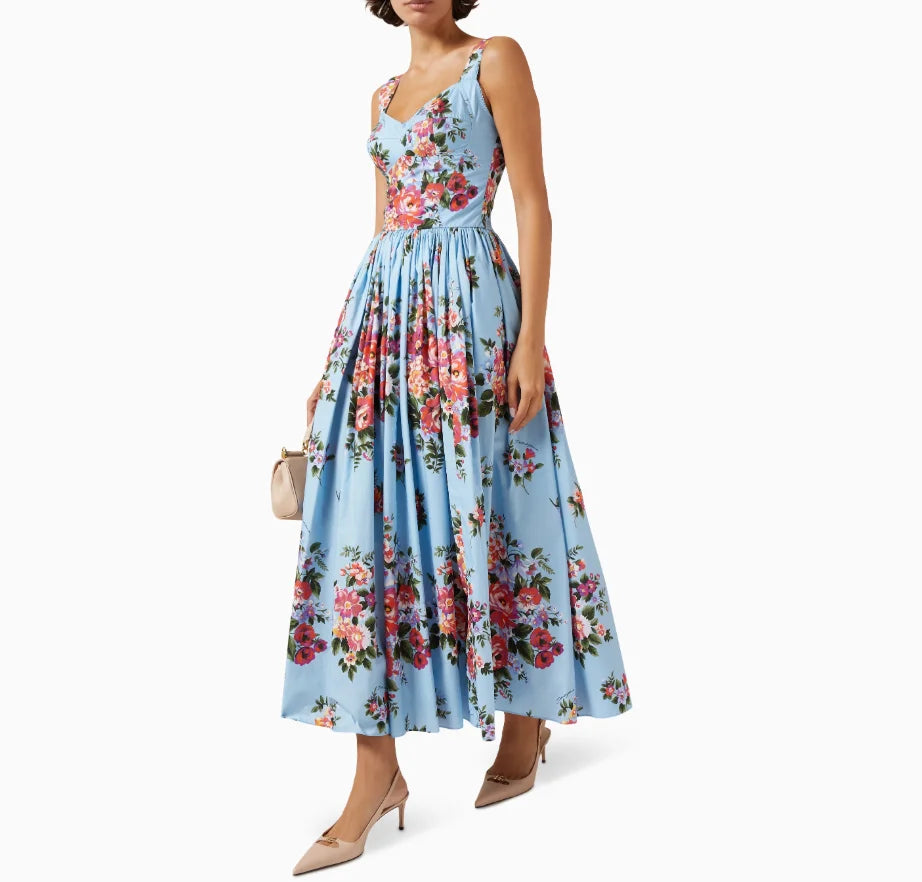 Romantic Holiday Style Floral Print Wrap Dress Slimming Waist Long Skirt Summer New Arrival Elegant Fashionable Midi Dress