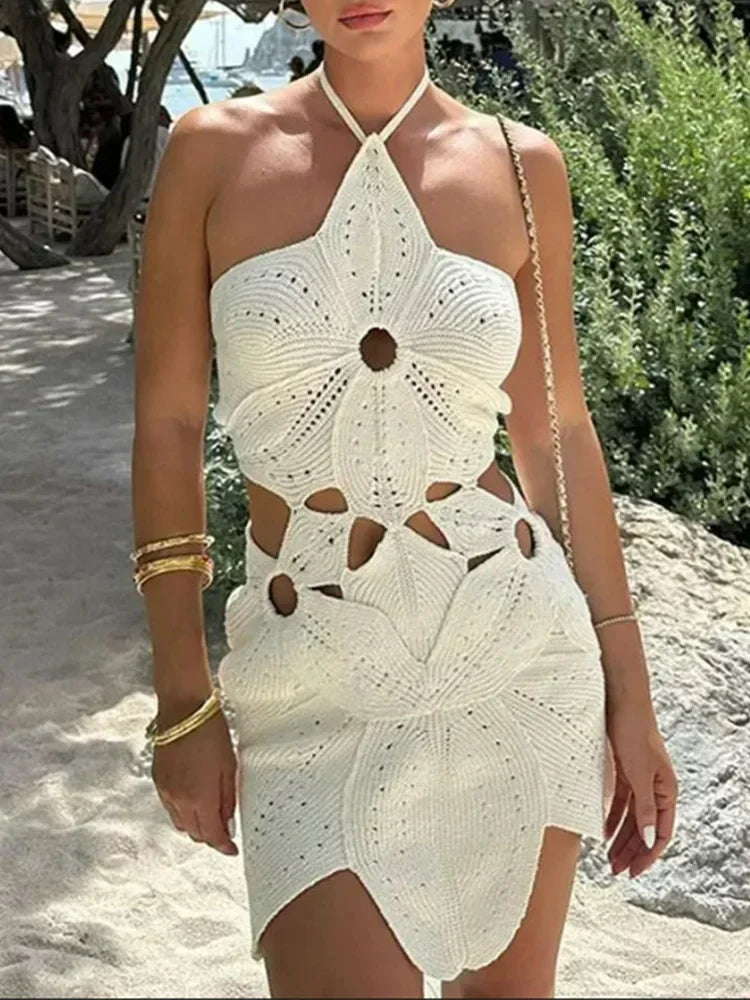 Vacation Hollow Dress Elegant Crochet Hook Halter Knitted Beach Resort