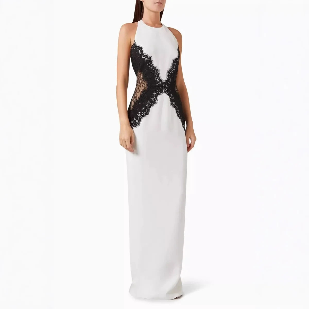 White Black Net Halter Backless - Shellss