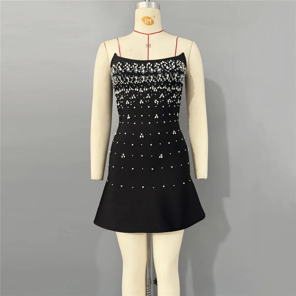 Elegant Diamond Crystal Beading Bandage Dress Sexy Strapless Evening Party Women Mini Dresses