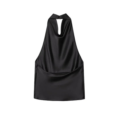 SS25 Halter Satin backless Tops