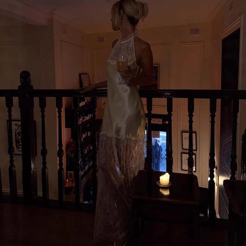 Satin lace long dress