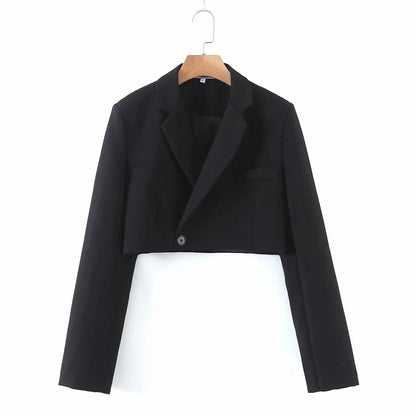 2 pieces 1 set Women One Button Short Blazer Cropped