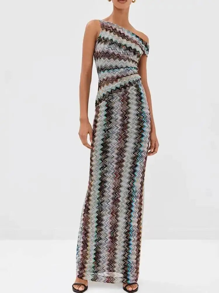 Asymmetric Missoni Striped Pleated Dress - Shellss