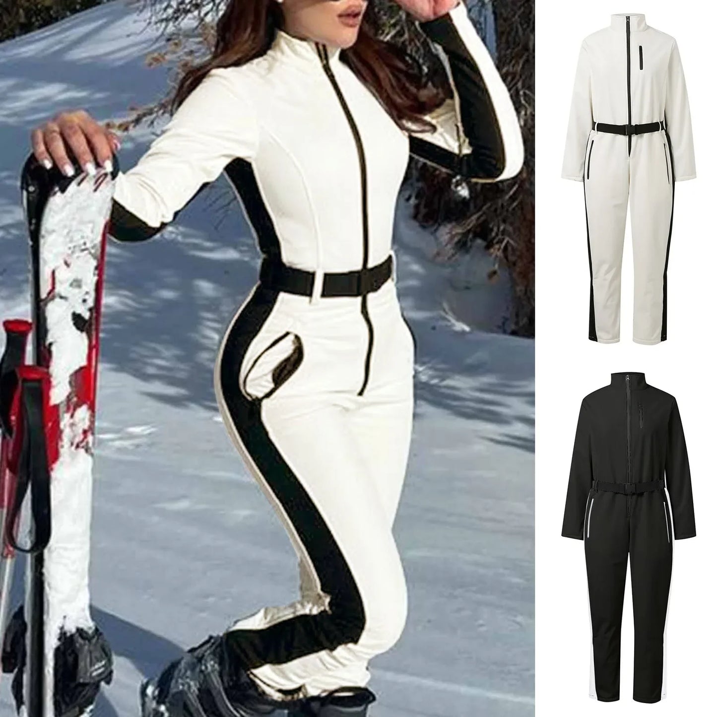 Waterproof Ski Suit Women One-piece Full Zipper