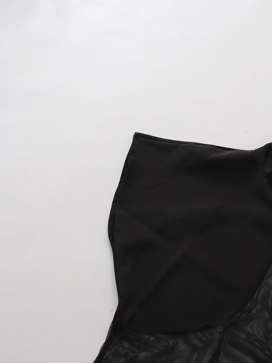 TWOTWINSTYLE Black Loose Spliced Mesh Jumpsuits for Women Stand Collar Sleeveless Sexy Temperament Jumpsuit Female Fashion New