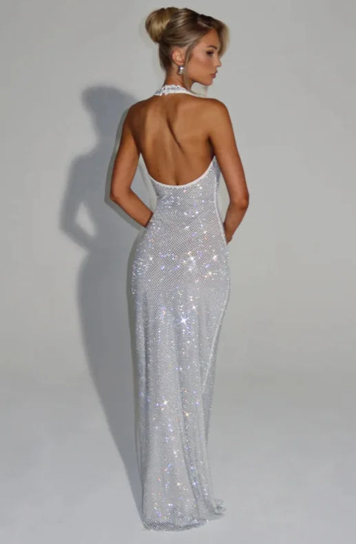 Backless Sequin Nightclub Sexy Party Dress Women Halter  Spring Summer Dress Slim Bodycon Maxi Long Dresses