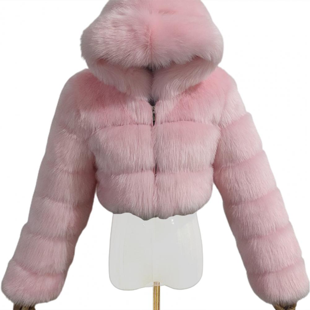 Fur Hooded Zipper Cropped