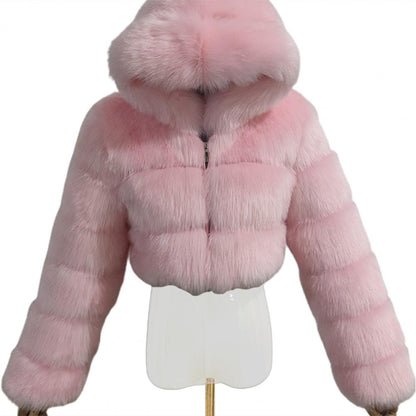 Fur Hooded Zipper Cropped