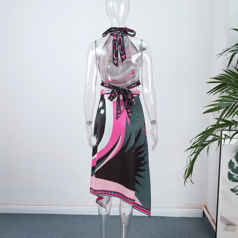 Printed Halter Top Skirt Set- Pucci Vibes