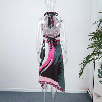 Printed Halter Top Skirt Set- Pucci Vibes