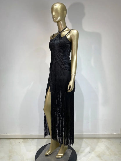 Celebrity Sexy Tassel Green Dress