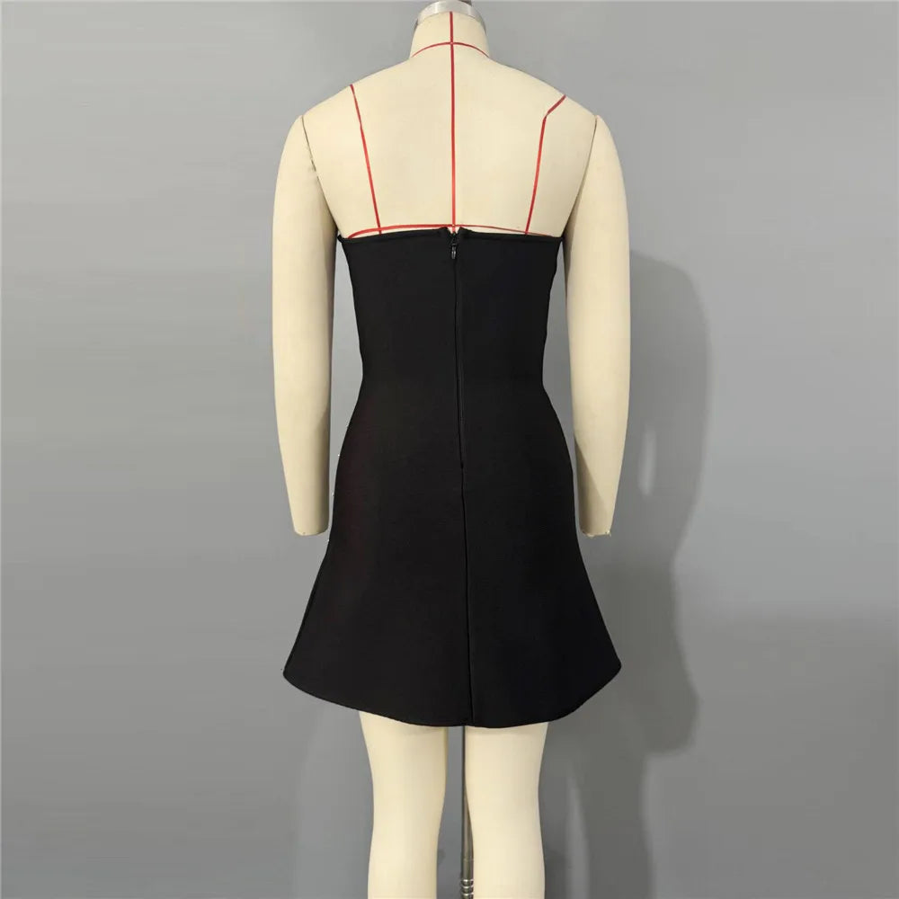 Elegant Diamond Crystal Beading Bandage Dress Sexy Strapless Evening Party Women Mini Dresses