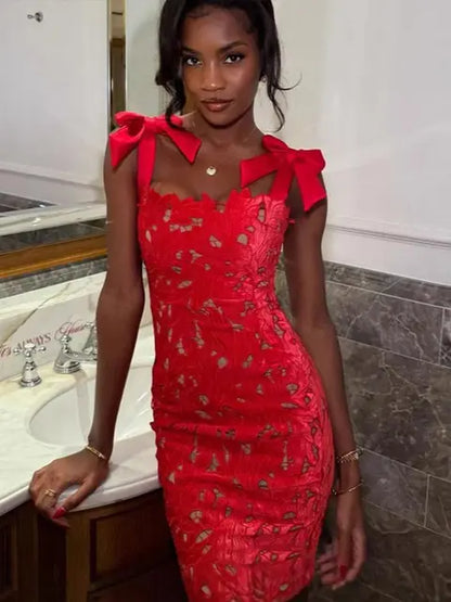 Lace Crochet Bow Tie Dress