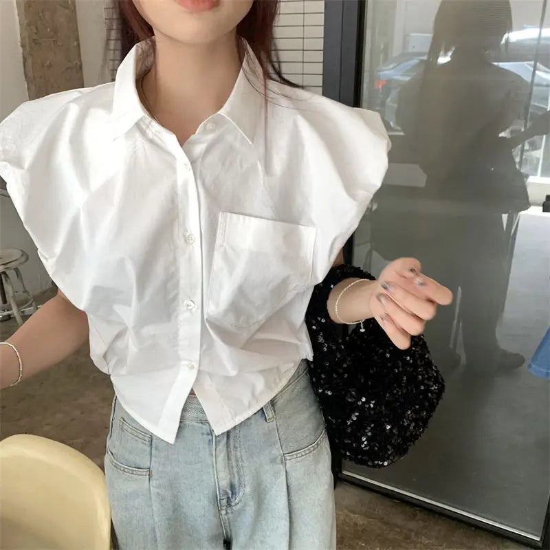 Vintage broad shoulder Crop Top CH